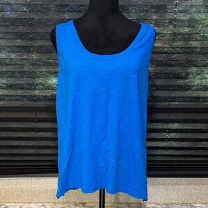 LOFT Women’s Bright Blue Scoop Neck Cotton Loose Fitting Tank Top‎ SZ Large
